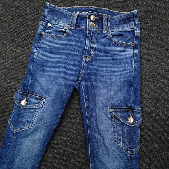 American Eagle High Rise Cargo Jegging Stretchy Women Zip Ankle 2 Short Blue - Picture 9 of 11